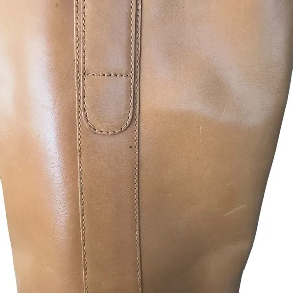 Free People Naomi Leather Square Toe Tall Heel Boots in Tuscan Tan Size 7 NWOT