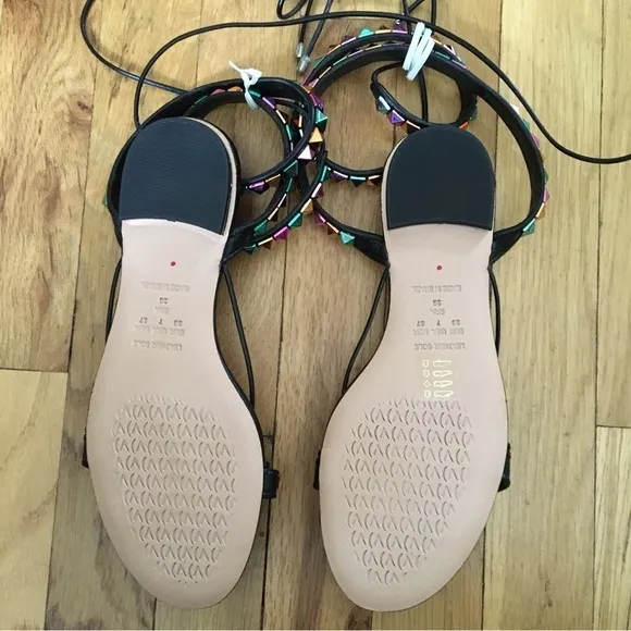 Free People NWOB Vicenza Multicolor Studded Black Wrap Sandals size 7