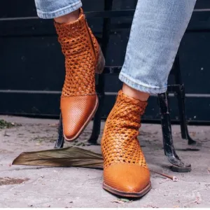 Free People People In The Loop Woven Tan Boots 36