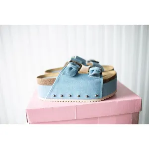 Free People Rule Breaker Platform Sandals Blue Jean Denim 37