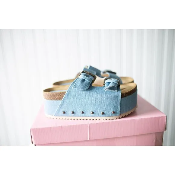 Free People Rule Breaker Platform Sandals Blue Jean Denim 37