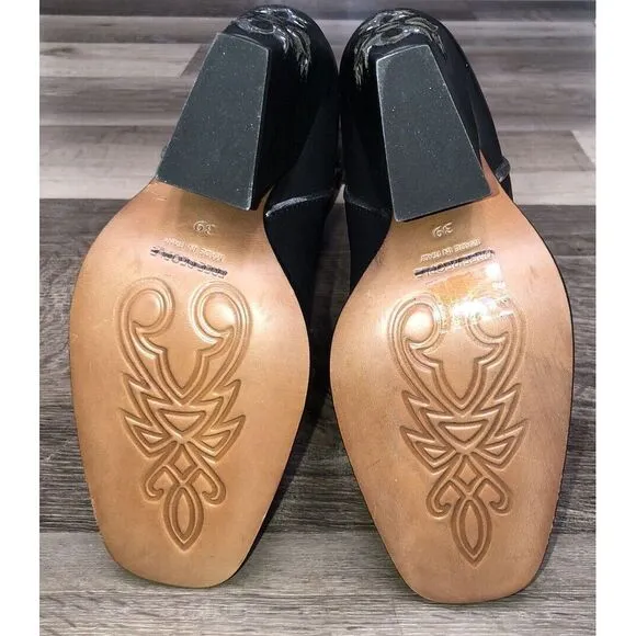 Free People Sparks Fly Cowboy Boots 8.5 Black Leather Silver Inlay Italy‎ 39 NEW