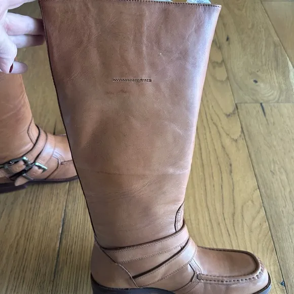 Free People Tan Heeled Boots with Ankle Strap and Rounded Toe