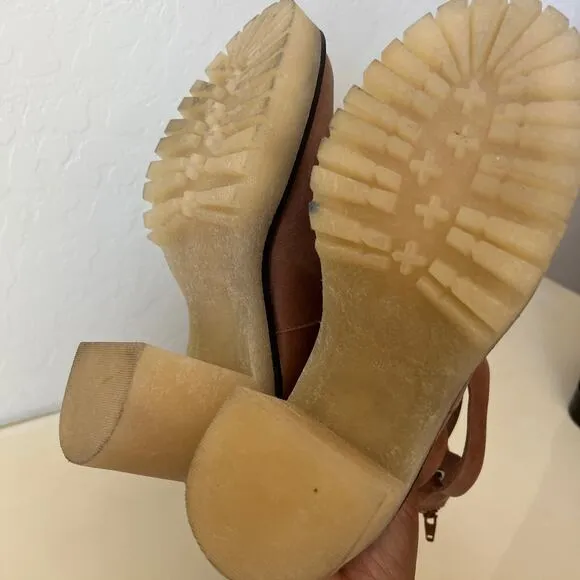 Free People Tan Leather Chunky Lug Sole Jesse Cut Out Boots Womens 36 EU