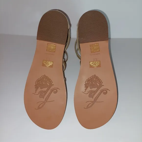 Free People Theia Gladiator Neutral Gold Detail Leather Sandals Womens Size 8.5