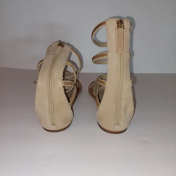 Free People Theia Gladiator Neutral Gold Detail Leather Sandals Womens Size 8.5