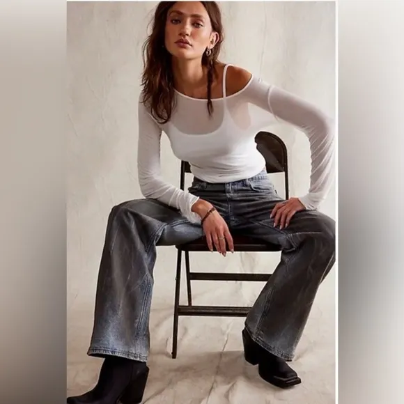 Free People TINSLEY BAGGY HIGH RISE STRAIGHT LEG SHADOW OF YOUR LOVE
