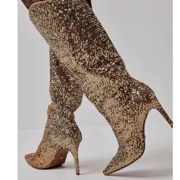 Free People Vicenza After Midnight Sequin Boots Size 9