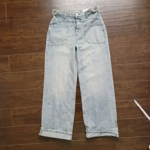 Free People We The Free Womens Palmer Cuffed Jeans Size 26 Relaxed Y2K