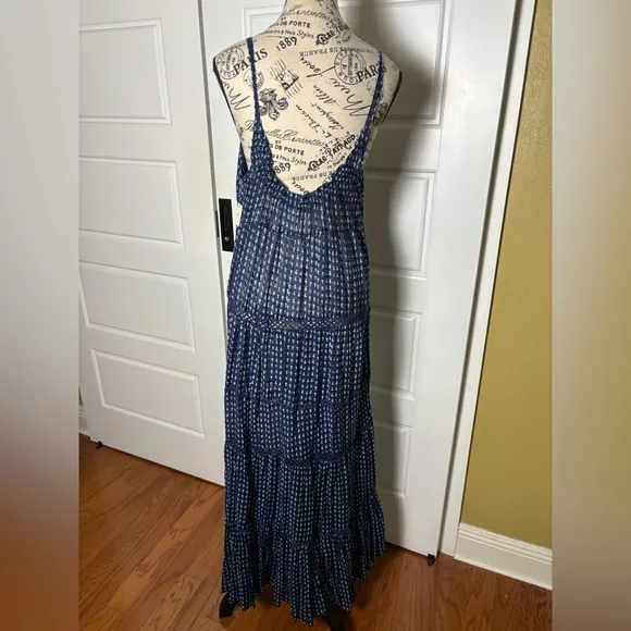 Free People Women Midnight Dance Print Sleeveless Maxi Dress Blue Size NWT