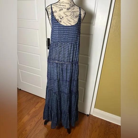 Free People Women Midnight Dance Print Sleeveless Maxi Dress Blue Size NWT