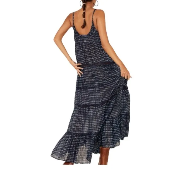 Free People Women Midnight Dance Print Sleeveless Maxi Dress Blue Size NWT