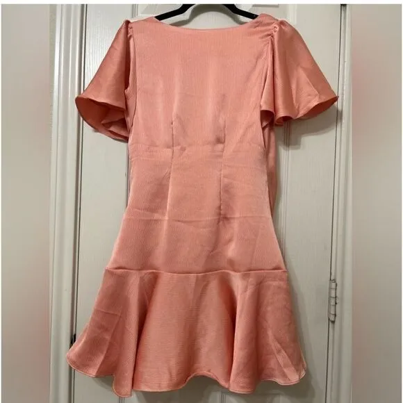 Free People Scarlett Satin Ruffle Wrap Mini Dress Peach. Size small