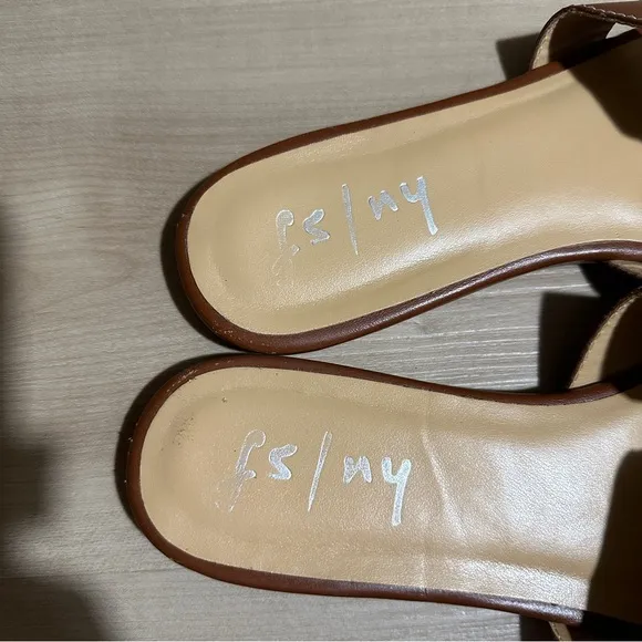 FRENCH SOLE Cognac Leather Alibi Sandals Size 9.5 Made In Brazil White Stitching