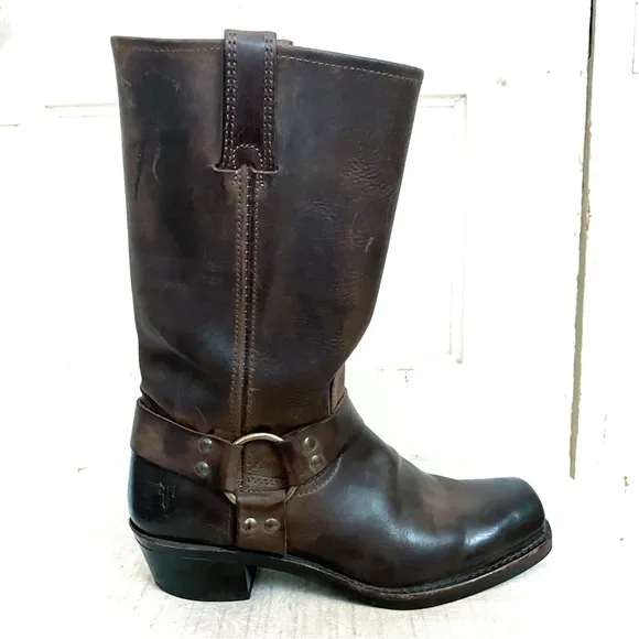 Frye 12R Distressed Leather Harness Boots