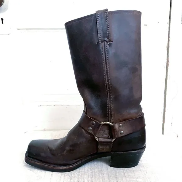 Frye 12R Distressed Leather Harness Boots