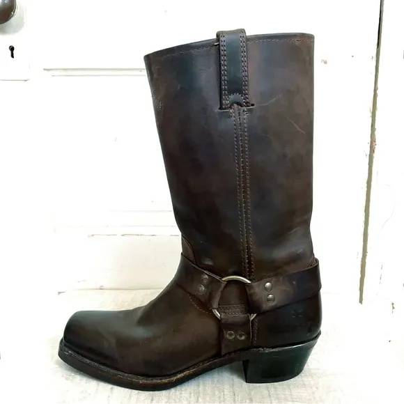 Frye 12R Distressed Leather Harness Boots