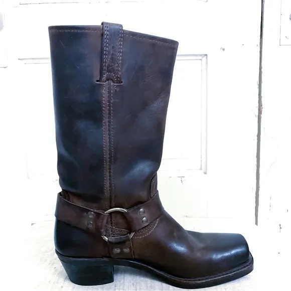 Frye 12R Distressed Leather Harness Boots