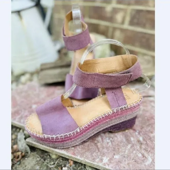 Frye &amp; Co Livia Leather Wedge lavender espadrille Sandals Women’s Size US 7.5