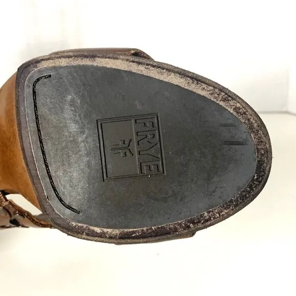 Frye Brown Leather Skye Floral Laser Cut Studded Heeled Sling Sandals Size 6