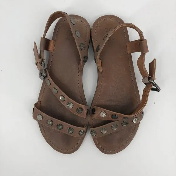 Frye Brown Silver Strappy Sandals | Adjustable Strap