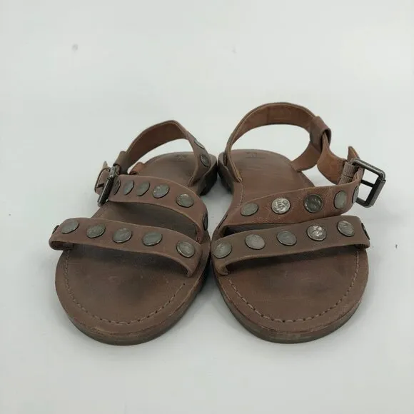 Frye Brown Silver Strappy Sandals | Adjustable Strap