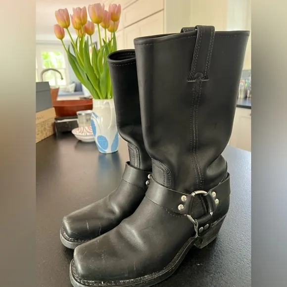 Frye Classic Moto Harness Black Leather Boots