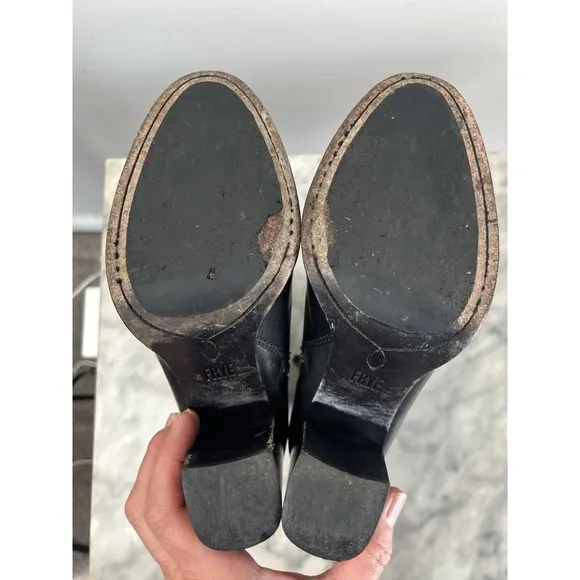 Frye Claude Jodhpur Black Leather Buckle Detail Heeled Booties Size 6.5 Classic