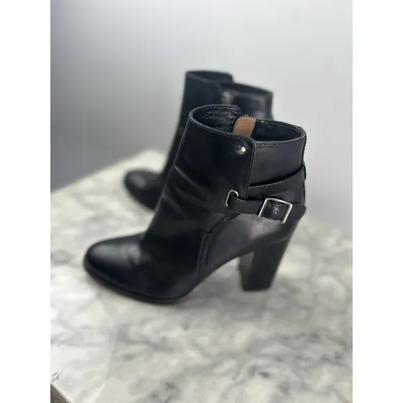 Frye Claude Jodhpur Black Leather Buckle Detail Heeled Booties Size 6.5 Classic