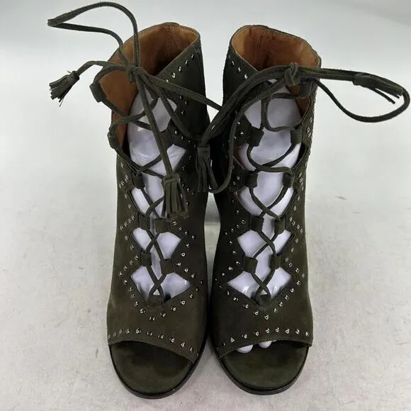 Frye Gabby Perf Ghillie Leather Ankle Bootie US 9 M Olive Hippy Studded Sandals