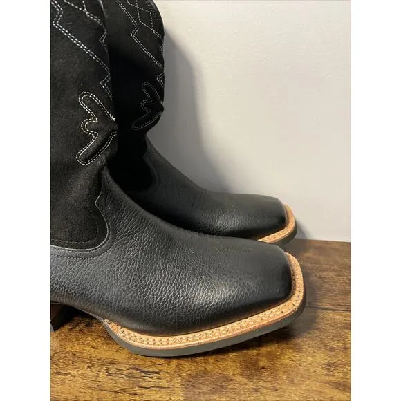 FRYE Hauser Logo Stitch Western Boots Square Toe, Black Sz 10.5D, MSRP $348