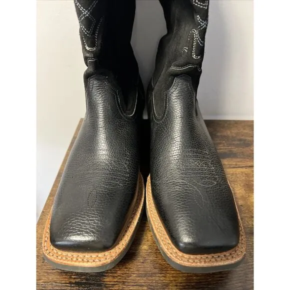 FRYE Hauser Logo Stitch Western Boots Square Toe, Black Sz 10.5D, MSRP $348