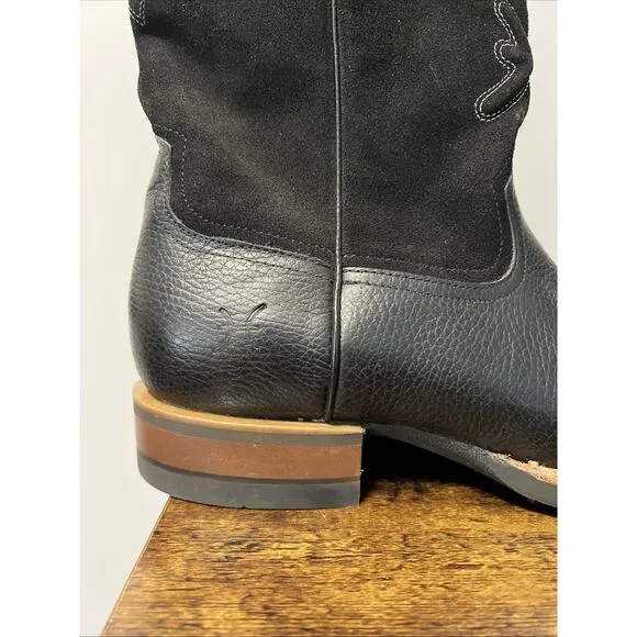 FRYE Hauser Logo Stitch Western Boots Square Toe, Black Sz 10.5D, MSRP $348