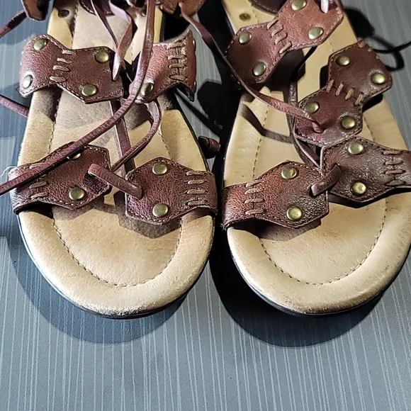 Frye Laney Lace‎ Brown Leather Tie-Up Sandals Women's 7B EUC