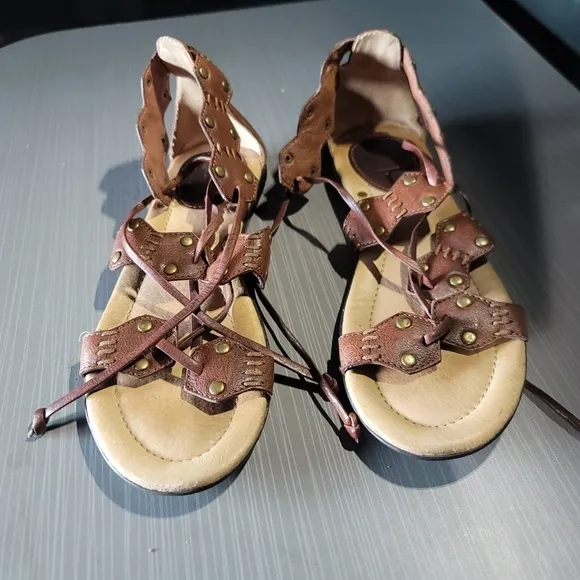 Frye Laney Lace‎ Brown Leather Tie-Up Sandals Women's 7B EUC