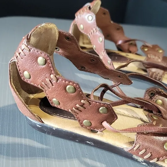 Frye Laney Lace‎ Brown Leather Tie-Up Sandals Women's 7B EUC