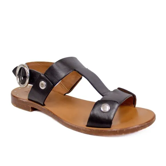 FRYE Leather Sandals Halle  Black Leather Slingback Buckle Open Toe Women's Sz 7