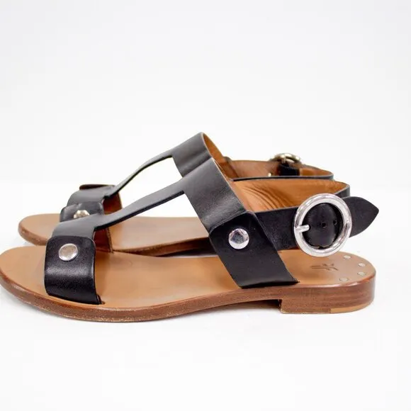 FRYE Leather Sandals Halle  Black Leather Slingback Buckle Open Toe Women's Sz 7
