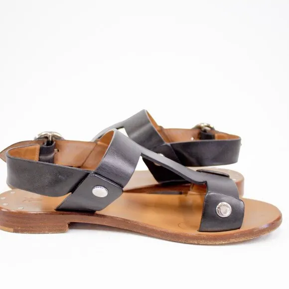 FRYE Leather Sandals Halle  Black Leather Slingback Buckle Open Toe Women's Sz 7