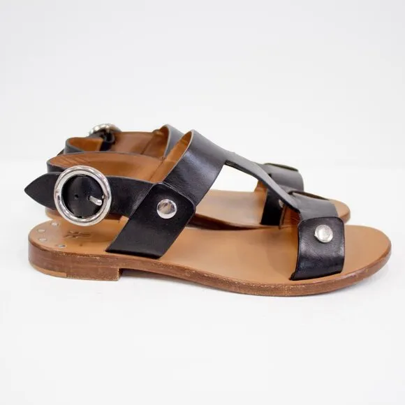FRYE Leather Sandals Halle  Black Leather Slingback Buckle Open Toe Women's Sz 7