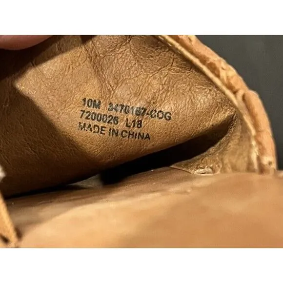 Frye Robin women's leather woven slide flat sandals cognac brown sz US 10
