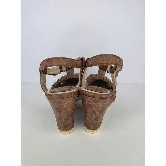 Frye Shoes Womens 10 Maye Fisherman Wedge Sandals Cognac Leather T Strap Wedge