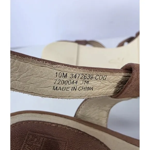 Frye Shoes Womens 10 Maye Fisherman Wedge Sandals Cognac Leather T Strap Wedge