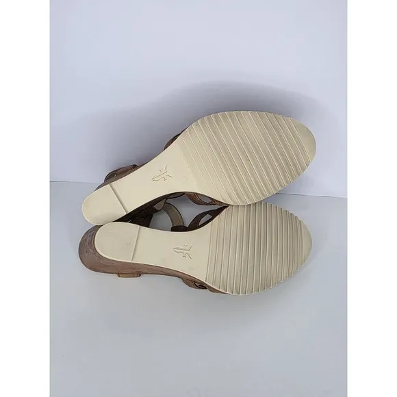 Frye Shoes Womens 10 Maye Fisherman Wedge Sandals Cognac Leather T Strap Wedge