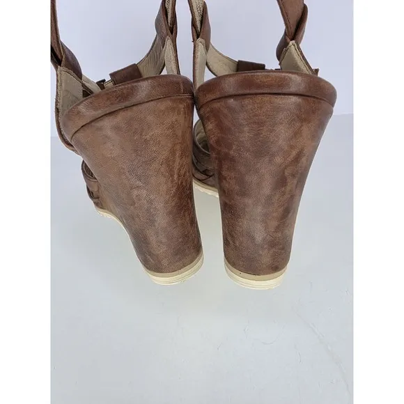 Frye Shoes Womens 10 Maye Fisherman Wedge Sandals Cognac Leather T Strap Wedge