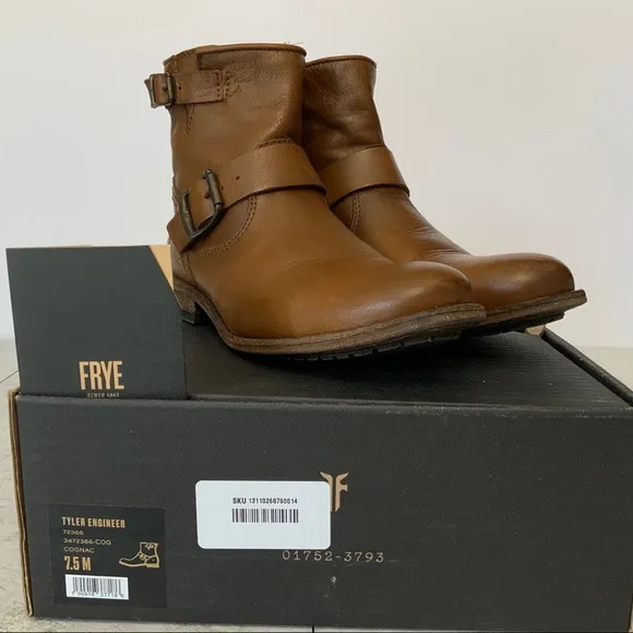 Frye 'Tyler Engineer' Ankle Boots Cognac Brown Sz 7.5 M