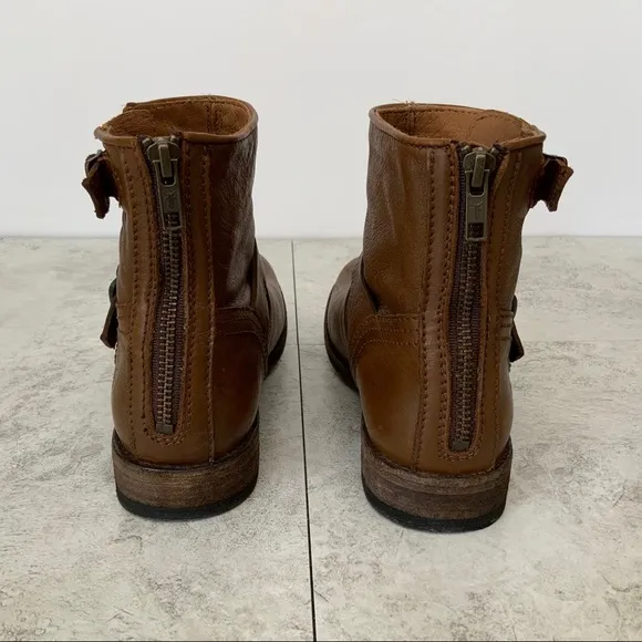 Frye 'Tyler Engineer' Ankle Boots Cognac Brown Sz 7.5 M