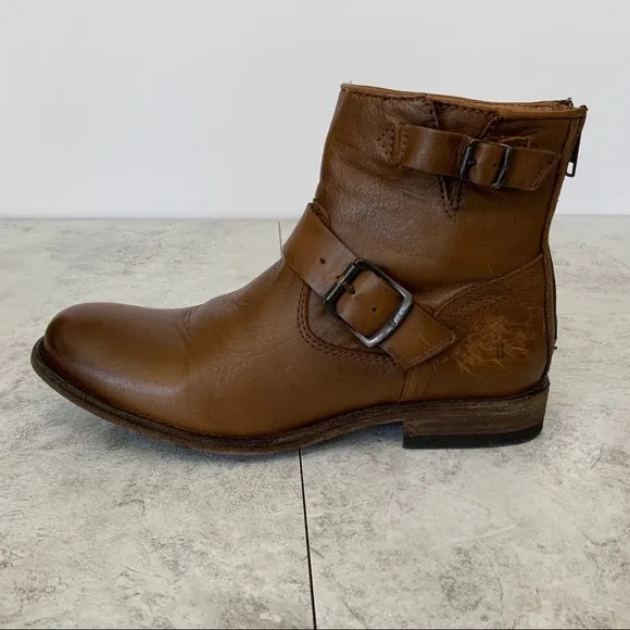 Frye 'Tyler Engineer' Ankle Boots Cognac Brown Sz 7.5 M