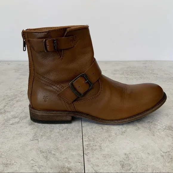 Frye 'Tyler Engineer' Ankle Boots Cognac Brown Sz 7.5 M