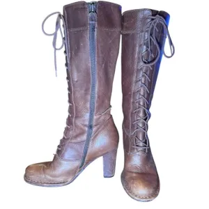 Frye VillagervLace 7.5 RARE Leather boots Classic Bohemian Chic Lace up w/Zip
